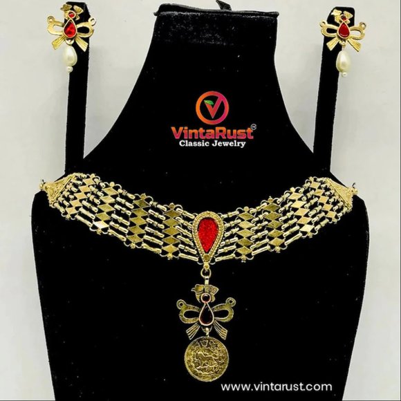 Birds Golden Necklace With Earring, Traditional Afghan Birds Jewelry Set, Tribal - Picture 1 of 7